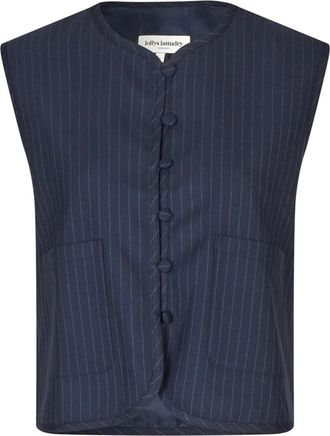 Lollys Laundry Pinstripe Vest Donkerblauw - Dames - Bodywarmers - Blauw - L - Polyester - Jassen