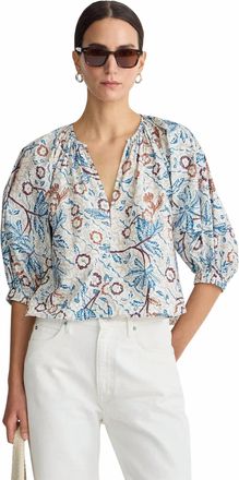 Apiece Apart Nele Lantern Sleeve Top In Earthly Delights Batik