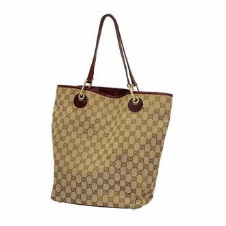 Gucci Brown Red Color Canvas Tote Bag (Pre-Owned)
