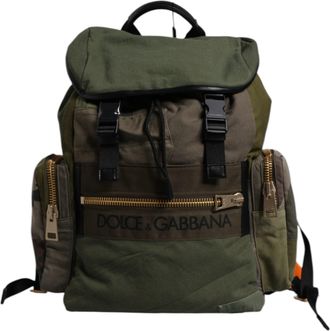 Dolce & Gabbana Mens Patchwork Travel Backpack Green Cotton Calf Leather