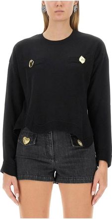 Moschino Wollen Jersey - Dames - Ronde hals truien - Zwart - S - Wol - Truien & Vesten