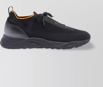 Santoni lace-up leather and fabric sneakers