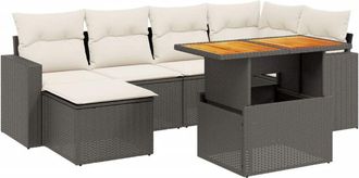 vidaXL Vidaxl - Set De Comedor De Jard&iacute;n 7 Pzas Y Cojines Rat&aacute;n Sint&eacute;tico Negro
