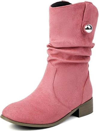 Generic Womens Slouch Mid Calf Boots With Metal Button Suede-Like Material Comfortable Slip Resistant Durable For Casual Daily Streetwear Fall Winter,Fuchsia,