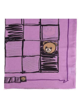 Moschino Teddy-print scarf - unisex - Cashmere/Modal - One Size - Purple