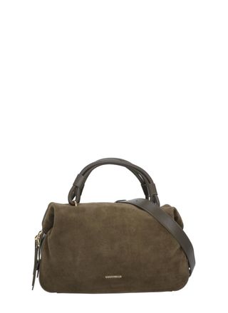 Coccinelle Brown Suede Leather Lizzie Small Bag with Gold-tone Accents