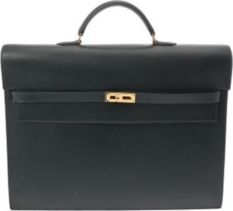 Herm&egrave;s Navy Leather Briefcase (Pre-Owned)