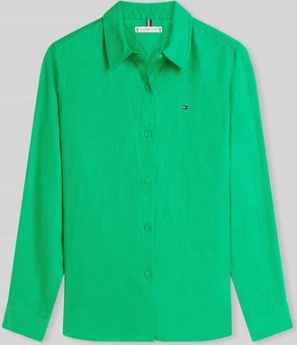 Tommy Hilfiger Relaxed Fit Langarmbluse aus reinem Leinen in Gruen, Gr&ouml;&szlig;e 34