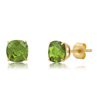 MAX + STONE 14k Yellow Gold 6MM Cushion Cut Gemstone Stud Earrings