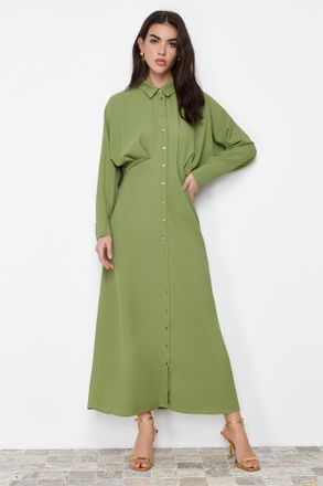 Trendyol Modest Dames Kaki Effen Maxi Lang Casual Blousejurk Modest Jurken