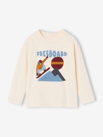 Vertbaudet Jungen Langarmshirt mit Print wei&szlig;