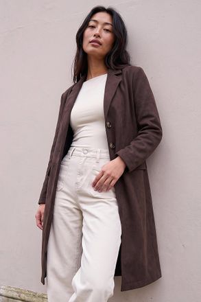 Roman Womens Petite Faux Suede Jacket - Brown - Size 14 UK