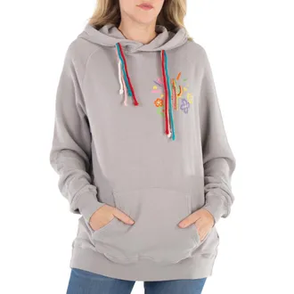 Mira Mikati Grey Cactus Embroidered Cotton Hoodie, Size X-Small