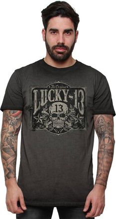 Lucky 13 Tombstone Tee Vintage Black Mens T-Shirt Mottled Black, Mottled black, 3XL