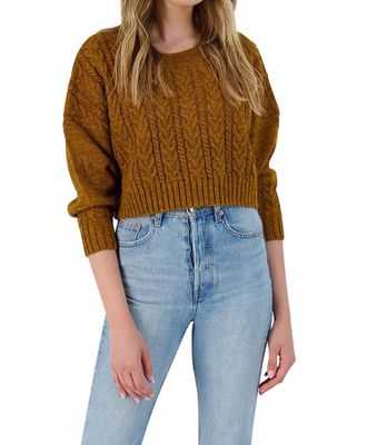 BB Dakota Crop Cable Knit Sweater In Brown