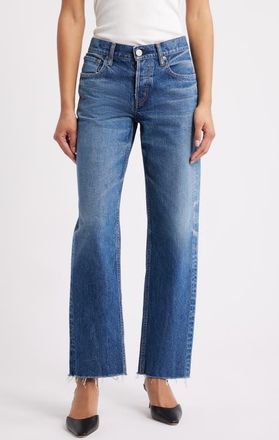 Moussy Vintage Needham Raw Hem Straight Leg Jeans in Blue at Nordstrom, Size 24