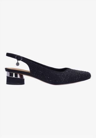 J. Rene&eacute; Womens Baline Sling Back Pumps In Black Satin/stones