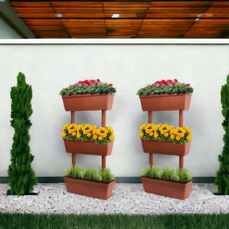 Dmora Dmora Conjunto De 3 Jarrones Para El Huerto Casero, Conjunto De 3 Jarrones De Puerta De Flores Para Interiores O Exteriores, 100% Made In Italy, 49x22