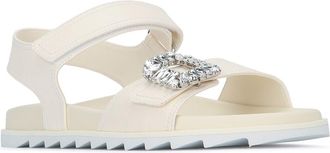 Roger Vivier Womens Slidy Viv Strass Sandal Beige Nylon