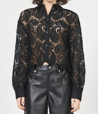 Dear John Denim Suzette Lace Button Down Top In Black