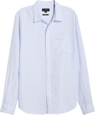 Vince Tate Stripe Linen Button-Up Shirt in Optic White/Novo at Nordstrom, Size Xx-Large
