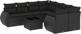 vidaXL Set De Sof&aacute;s De Jard&iacute;n 8 Piezas Y Cojines Rat&aacute;n Sint&eacute;tico Negro Vidaxl