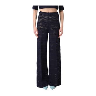 Twinset Wide Trousers, female, Blue, M, Crochet Wide Leg Trousers