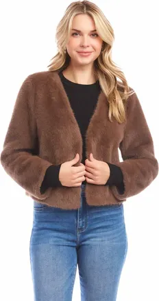 Karen Kane Rosalie Reversible Faux Fur Jacket In Brown