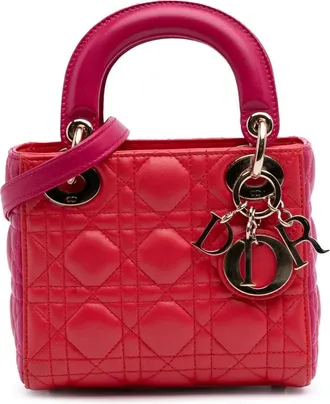 Dior Borsa a tracolla Lady Dior mini in pelle di agnello bicolore con motivo Cannage 2014 - Rosa