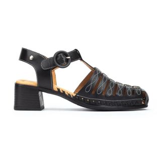 Pikolinos Zwarte Romana Sandaal - Stijlvolle Damesschoenen - Dames - Sandalen met hakken - Zwart - 42 EU - Leer - Schoenen
