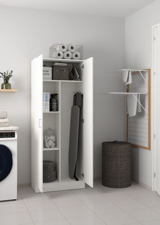Dmora Dmora - Armario Multifunci&oacute;n Dbaldi, Mueble Escobero Con 2 Puertas, Zapatero Con Baldas, Armario De Escobas, 73x37h180 Cm, Blanco
