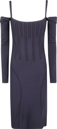 MUGLER Off Shoulder Long Sleeve Midi Dress