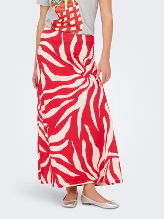 Only Maxirock ONLY ONLCHIGO SAKURA LONG SKIRT WVN, Damen, Gr. XL, barbados cherry aop:flower, Web, Obermaterial: 55% Viskose, 45% Nylon, bedruckt, kn&ouml;chell