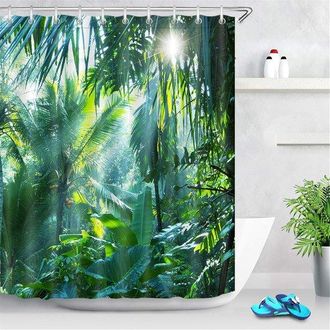 OEM Cortina De Ducha - Decoraci&oacute;n De Ba&ntilde;o - Para Ducharse Y Ba&ntilde;arse - Impermeable Y Resistente Al Moho - 180x200 Cm - Verde Tropical