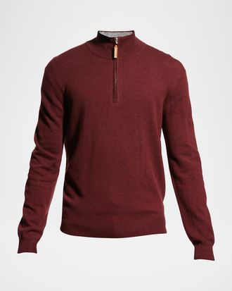 Neiman Marcus Men & apos;s Wool-Cashmere 1/4-Zip Sweater