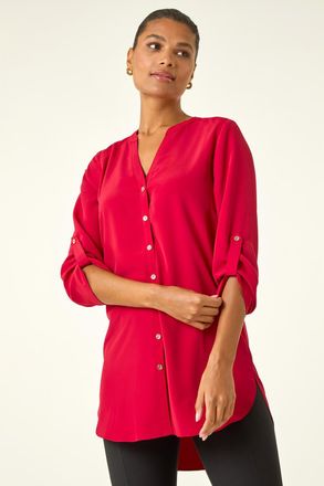 Roman Notch Neck Longline Blouse