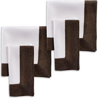 Solino Home Linen Dinner Napkins Set of 4, 20 x 20 Inch for Dining Table, Holiday and Everyday Table Decor - Contempo in Chambray Brown And White at