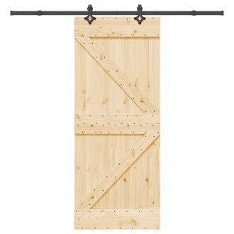 Berkfield Home Sliding Door with Hardware Set 85x210 cm Solid Wood Pine in Brown
