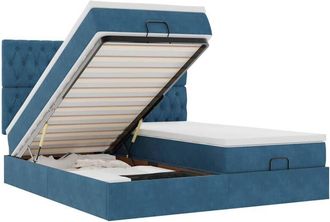 vidaXL Estructura De Cama Otomana Colchones Terciopelo Azul Oscuro Vidaxl