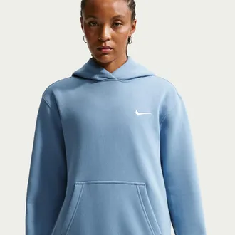 Nike Womens Studio Fleece Medium Weight Pullover Hoodie in Blue | IR8301-486