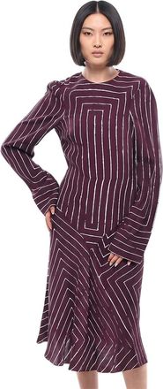 Stella McCartney Maroon Stripes Round Neck Midi Dress