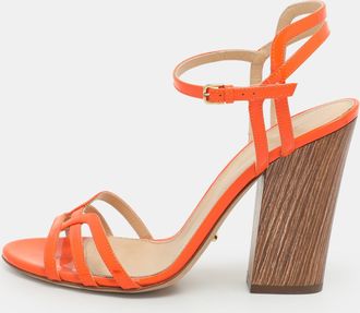 Sergio Rossi Orange Patent Leather Ankle Strap Sandals