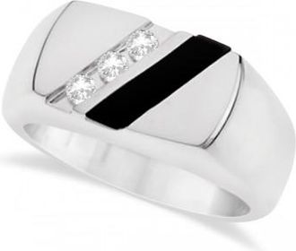 Allurez Mens Black Onyx & Channel Set Diamond Ring Sterling Silver 0.10ct
