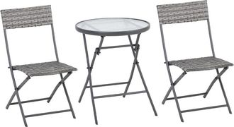 OUTSUNNY Rattan Bistro Set - Grey | TJ Hughes
