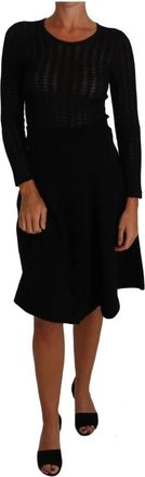 Dolce & Gabbana Zwarte Gebreide Wol Sheath Jurk - Dames - Kleedjes - Zwart - S - Wol - Kleedjes