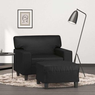 vidaXL Sill&oacute;n Con Taburete Cuero Sint&eacute;tico Negro 60 Cm Vidaxl