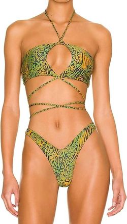 Camila Coelho Azaria Swim Bikini Top In Jungle Green Leopard
