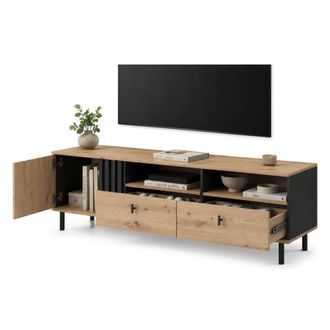 Dmora Mueble Para Tv Kalese, 2 Cajones, 3 Estantes, Una Puerta, 165x40x49h Cm Marr&oacute;n Roble Nodoso