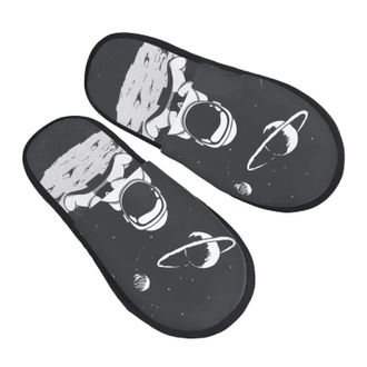 Generic Fuzzy Slippers Astronaut Sits On Moon Lightweight Plush Slippers Soft House Shoes For Spa Ladies Women M