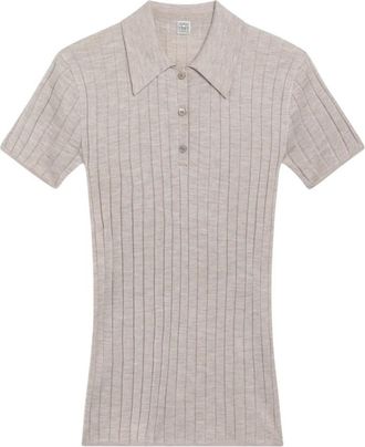Toteme Ribbed Cashmere Silk Polo - Dames - Polos - Beige - S - Kasjmier - Tops